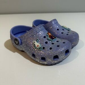 CROCS Kids Purple Glitter Slippers with Character Charms